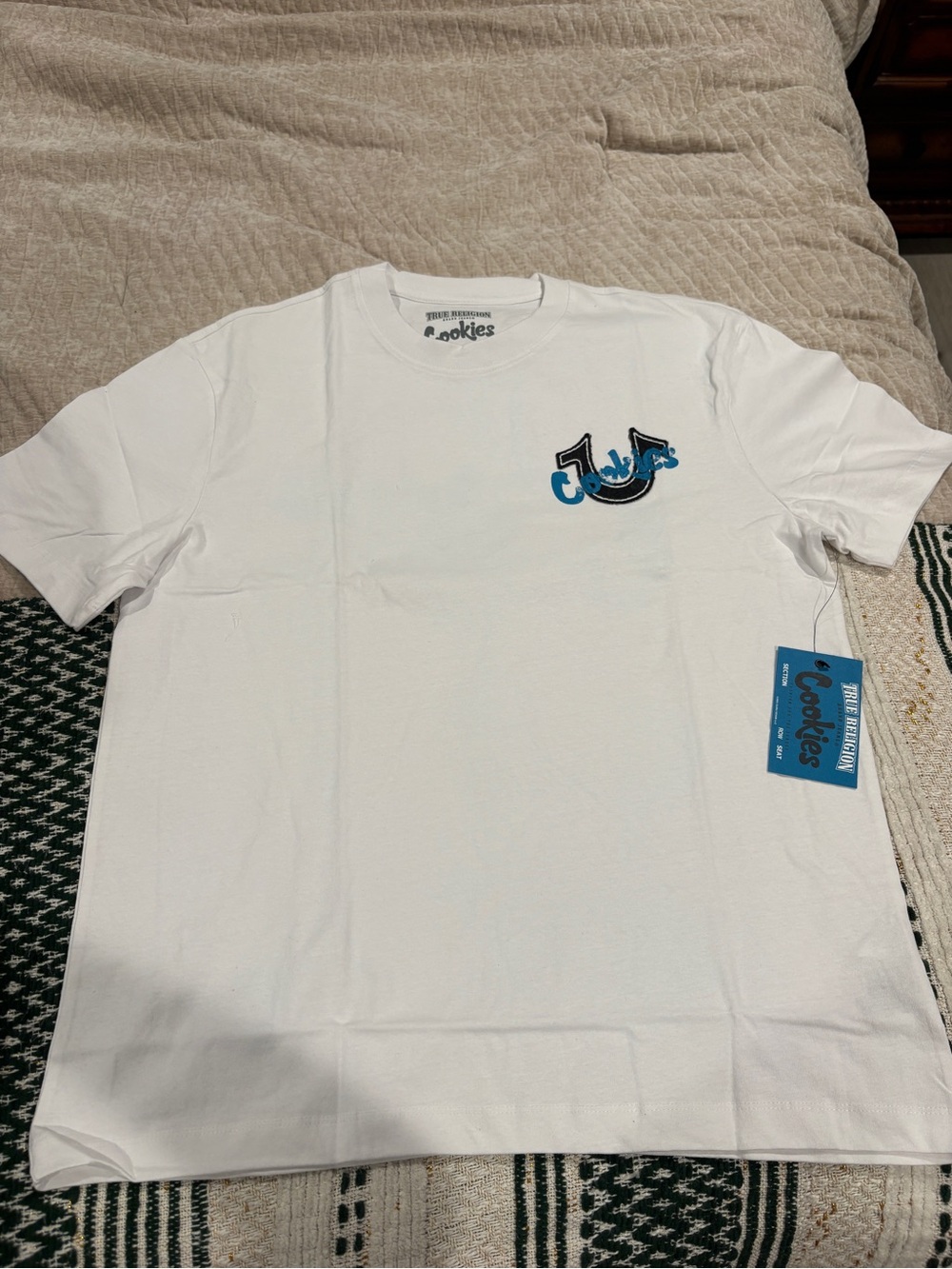 True Religion White Short Sleeve Tee with Blue Logo